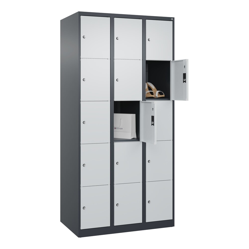 N° de l'image du produit 10 : C+P Schließfachschrank Classic PLUS, 3 Abteile, HxBxT 1.850 x 900 x 500 mm, anthrazitgrau, lichtgrau, 15 Fächer, Zylinderschloss