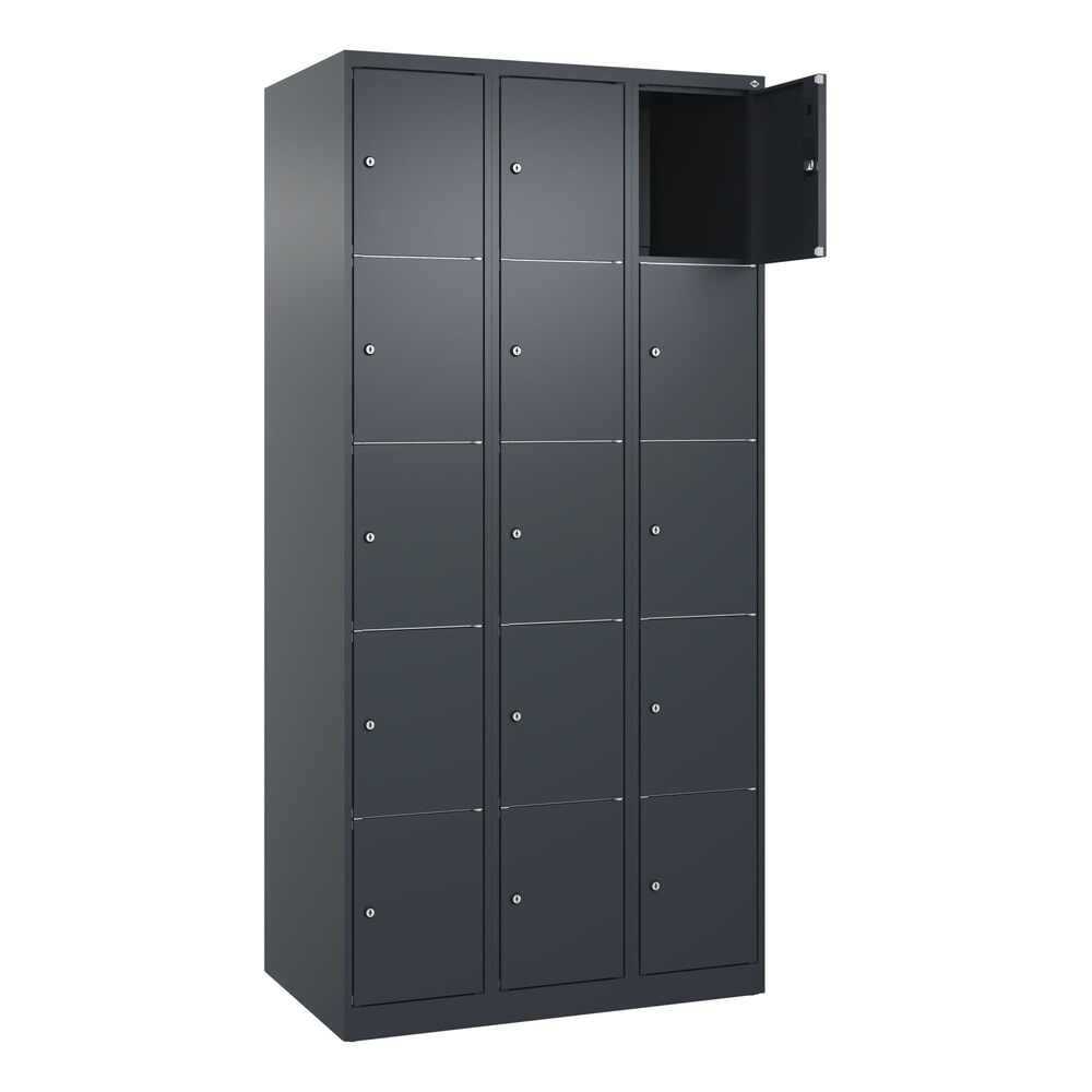Produktabbildung Nr. 1: C+P Schliessfachschrank Classic PLUS, 3 Abteile, HxBxT 1.850 x 900 x 500 mm, anthrazitgrau, anthrazitgrau, 15 Fächer, Zylinderschloss