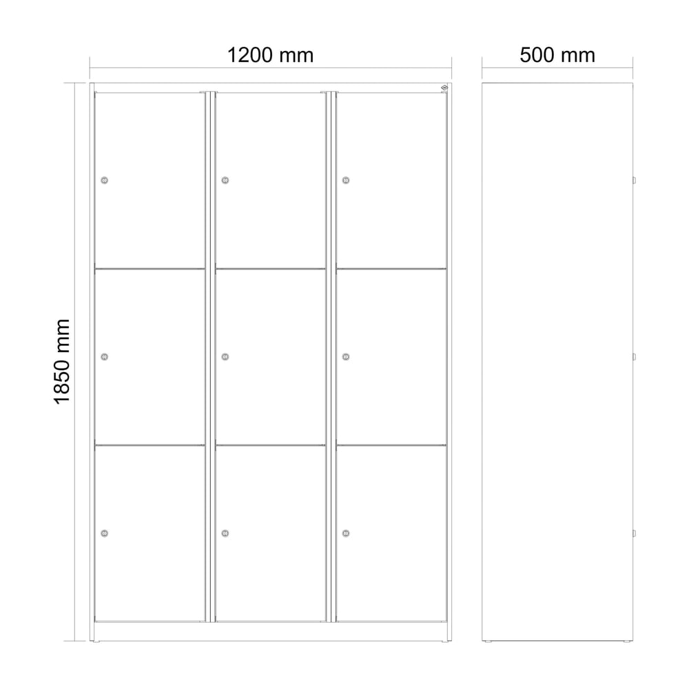 N° de l'image du produit 8 : C+P Schließfachschrank Classic PLUS, 3 Abteile, HxBxT 1.850 x 1.200 x 500 mm, lichtgrau, enzianblau, 9 Fächer, Zylinderschloss