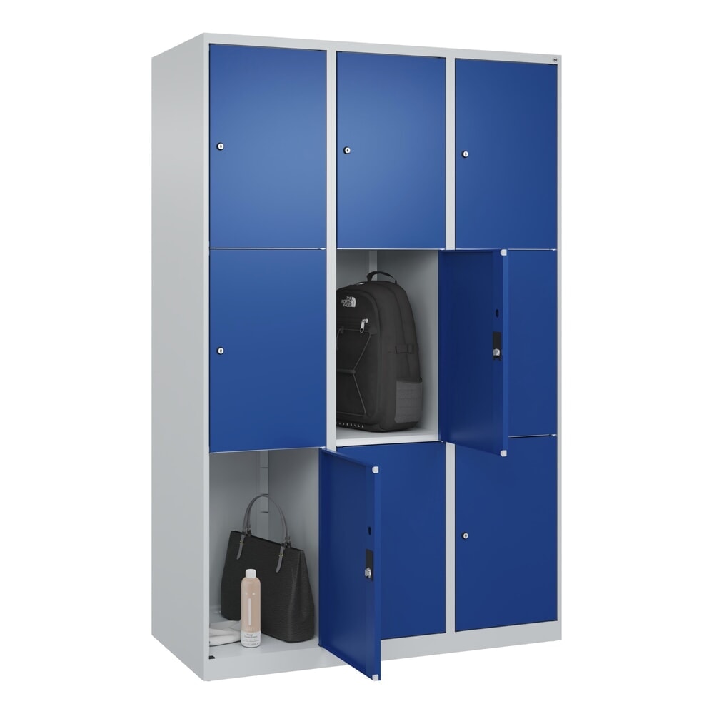 N° de l'image du produit 10 : C+P Schließfachschrank Classic PLUS, 3 Abteile, HxBxT 1.850 x 1.200 x 500 mm, lichtgrau, enzianblau, 9 Fächer, Zylinderschloss