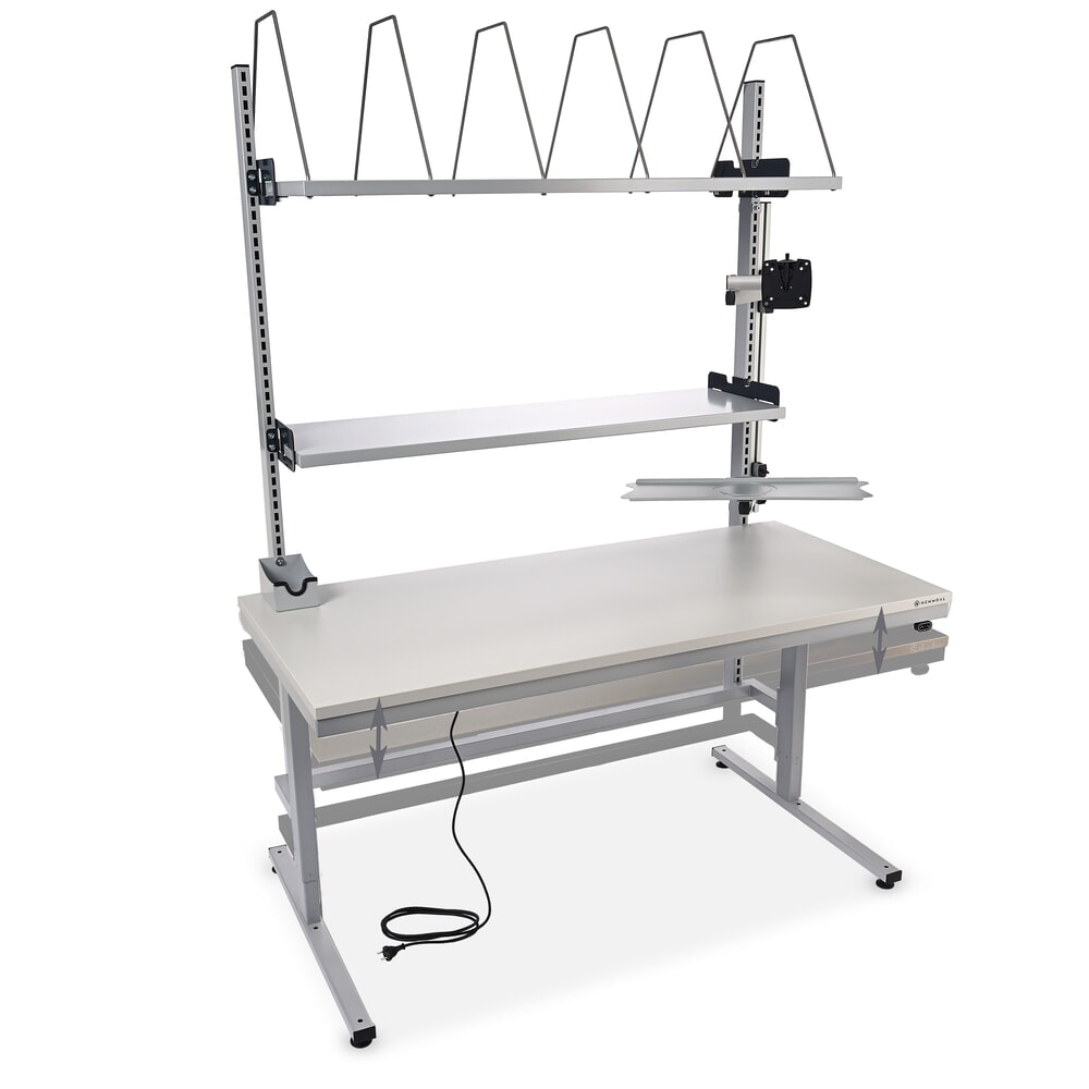 N° de l'image du produit 3 : HEMMDAL Elektrisch höhenverstellbarer Packtisch ERGO 2, Komplett-Set, Tragfähigkeit 200 kg, HxBxT 720-1.220 x 1.600 x 750 mm