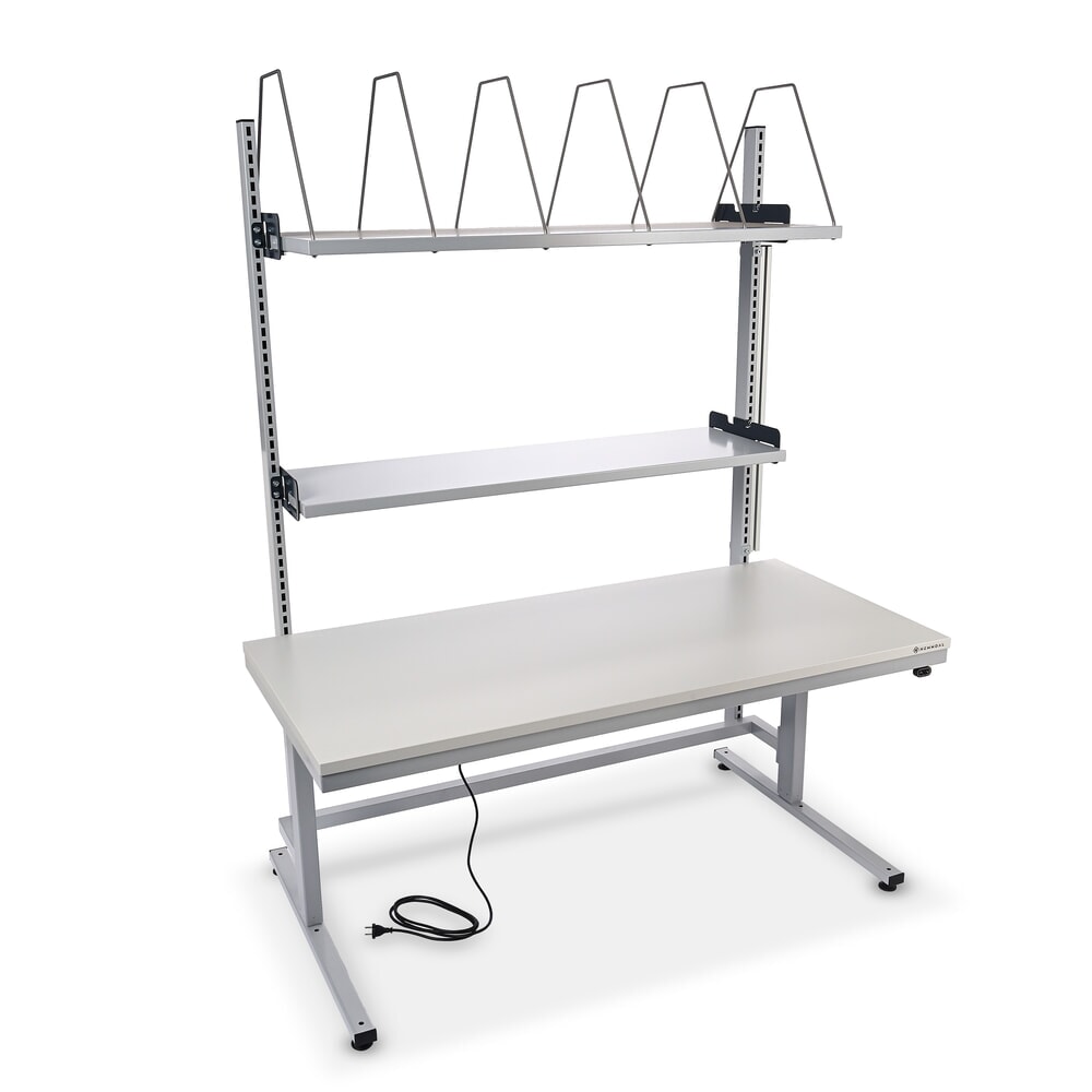 Illustration du produit: HEMMDAL Elektrisch höhenverstellbarer Packtisch ERGO 2, mit Aufbau, Tragfähigkeit 200 kg, HxBxT 720-1.220 x 2.000 x 750 mm