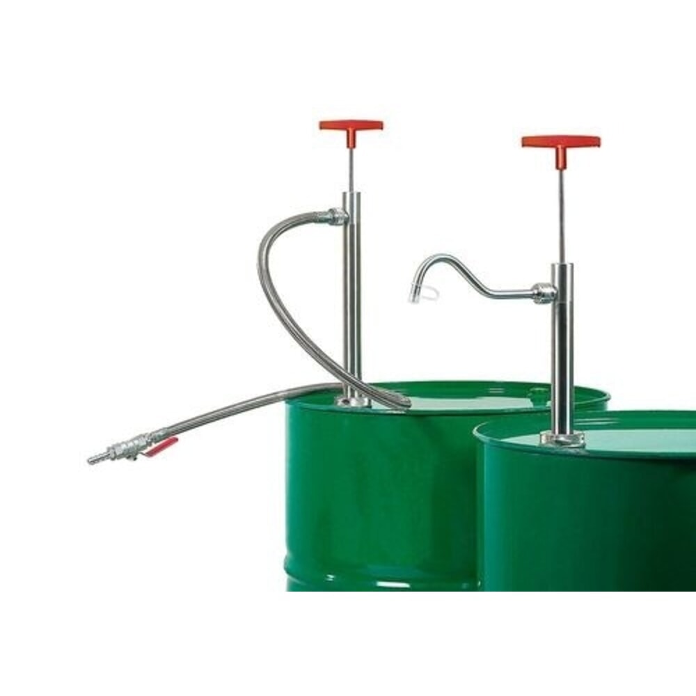 Illustration du produit: Denios Fasspumpe aus Edelstahl, mit Auslaufbogen, 910 mm Tauchtiefe