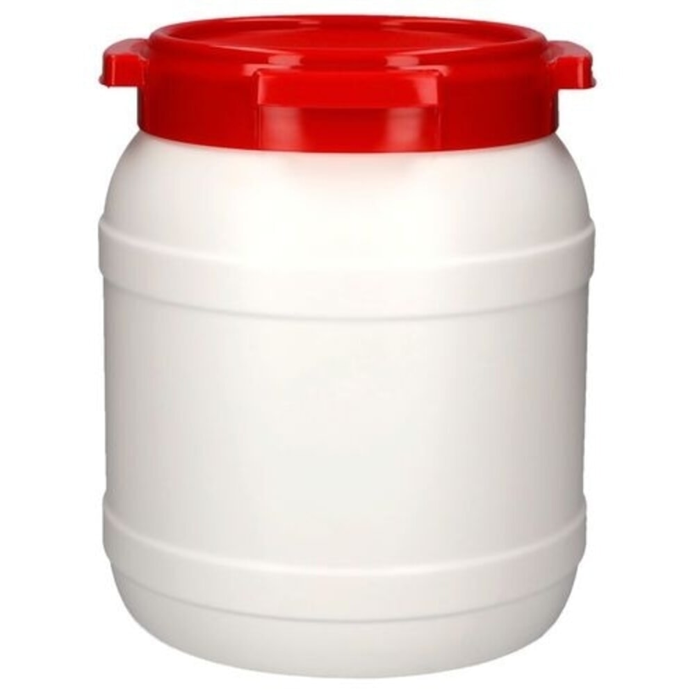 Produktabbildung: Denios Weithals-Fass aus Polyethylen (PE), weiss-rot, WH 15, 15 l Volumen