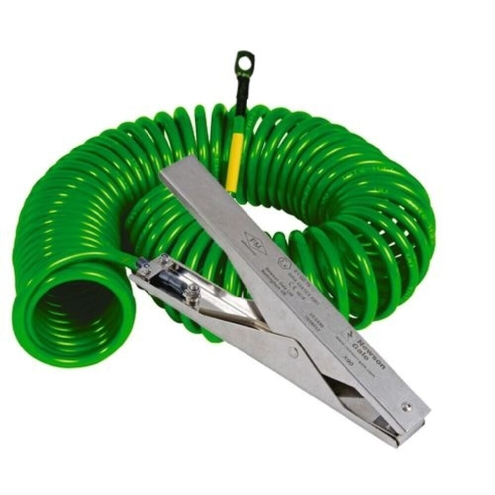 Illustration du produit: Denios câble spiralé de mise à la terre, 1 pince de mise à la terre en acier inoxydable HD 235 mm, rallonge de 5 m, ATEX