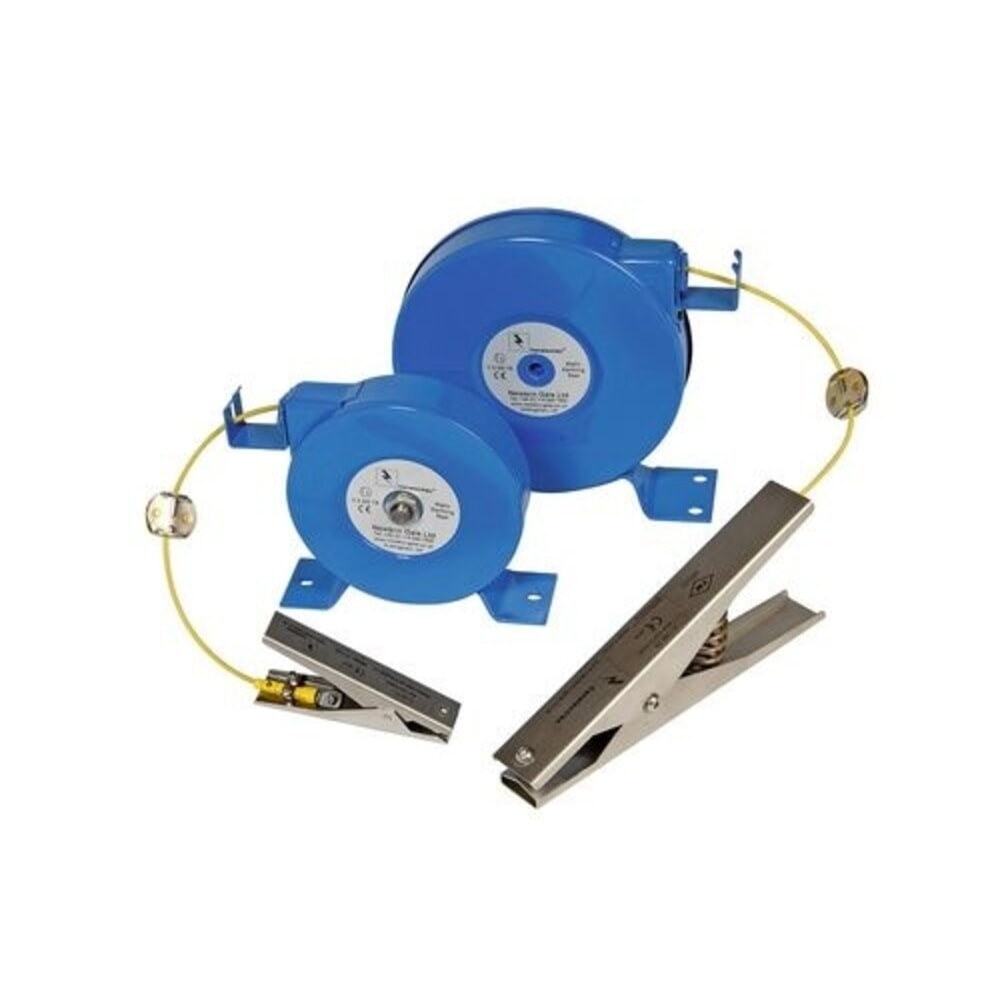 Produktabbildung: Denios Entladungsrolle mit Edelstahl-Erdungszange Medium Duty 120 mm, 6,2 m, ATEX