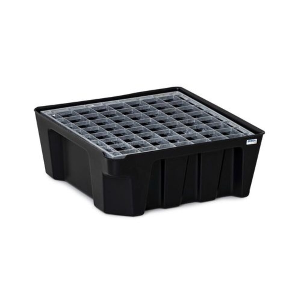 Produktabbildung: Denios Kleingebinde-Auffangwanne base-line aus PE, Höhe 160 mm, mit Ablauf und verz Gitterrost, Auffangvolumen 14 l