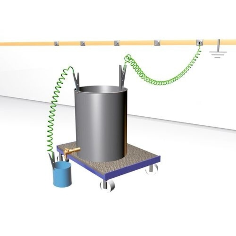N° de l'image du produit 2 : Denios câble spiralé de mise à la terre, 1 pince de mise à la terre en acier inoxydable MD 120 mm, rallonge de 3 m, ATEX