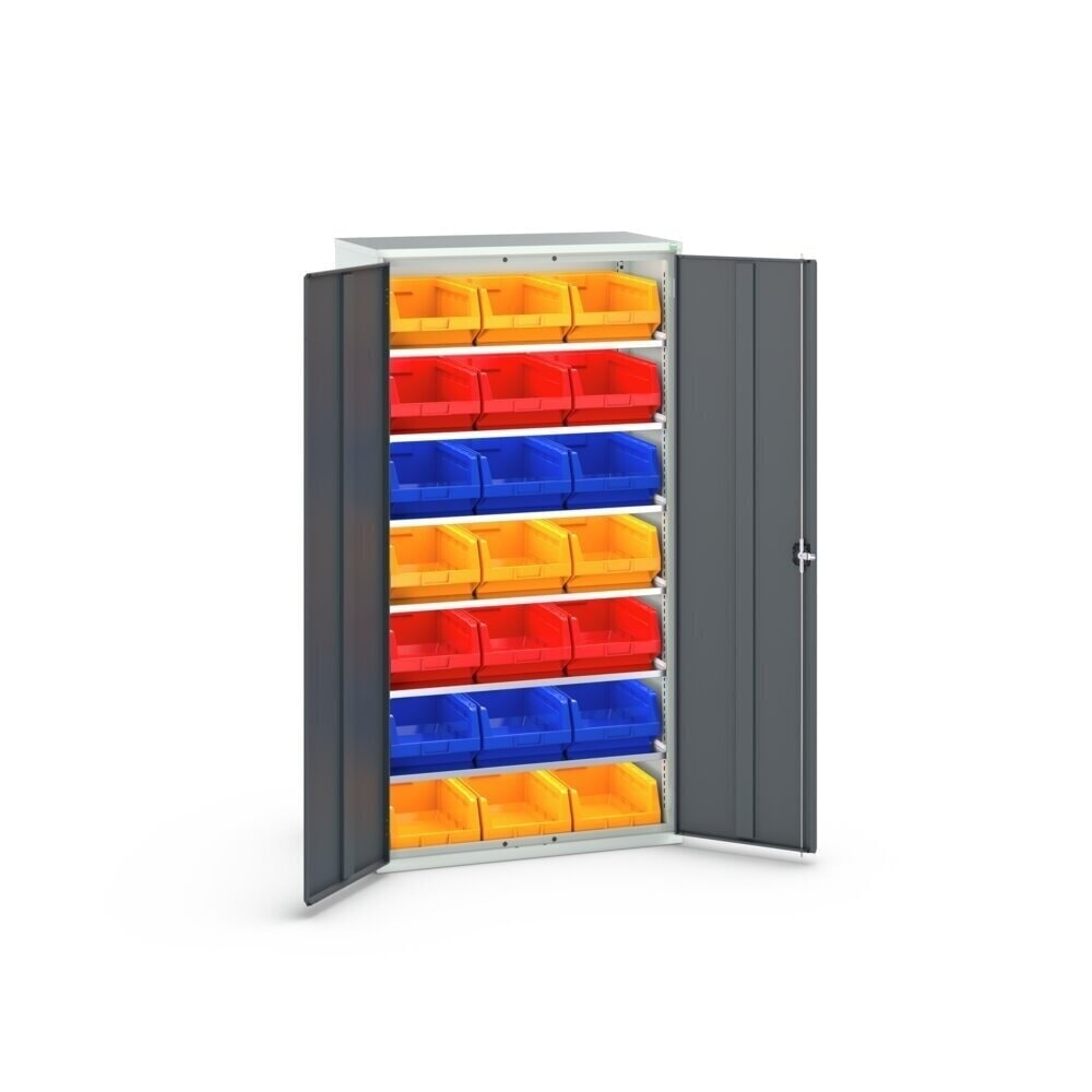 N° de l'image du produit 3 : bott Armoire à bacs verso, avec 6 tablettes et 21 bacs à bec, lxPxH : 1 050 x 550 x 2 000 mm