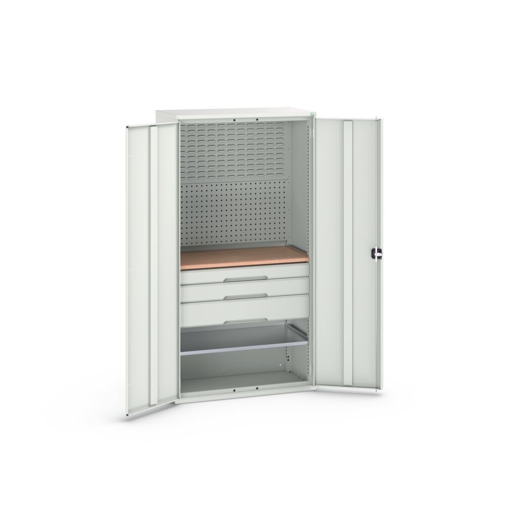 N° de l'image du produit 3 : bott Armoire à portes battantes verso avec 3 tiroirs, avec 2 tablettes et paroi arrière, lxPxH : 1 050 x 550 x 2 000 mm