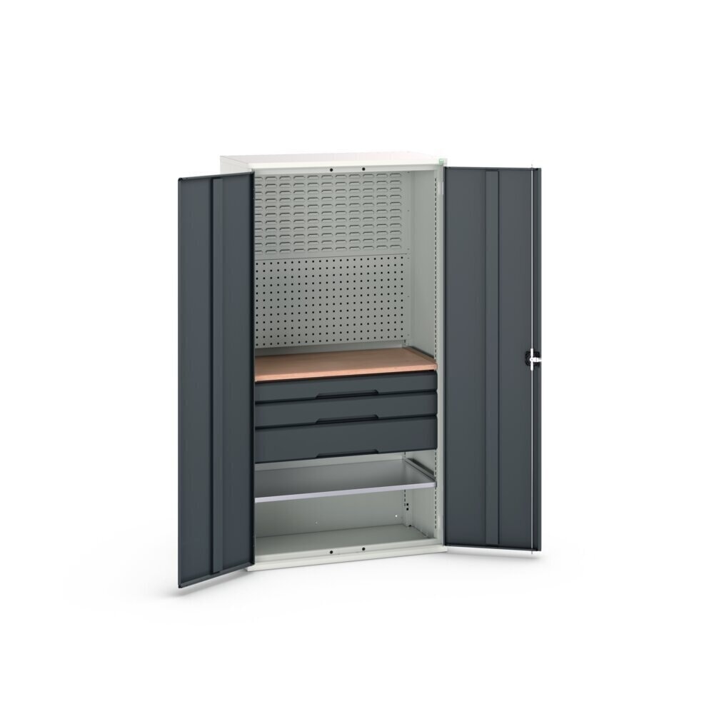 N° de l'image du produit 3 : bott Armoire à portes battantes verso avec 3 tiroirs, avec 2 tablettes et paroi arrière, lxPxH : 1 050 x 550 x 2 000 mm