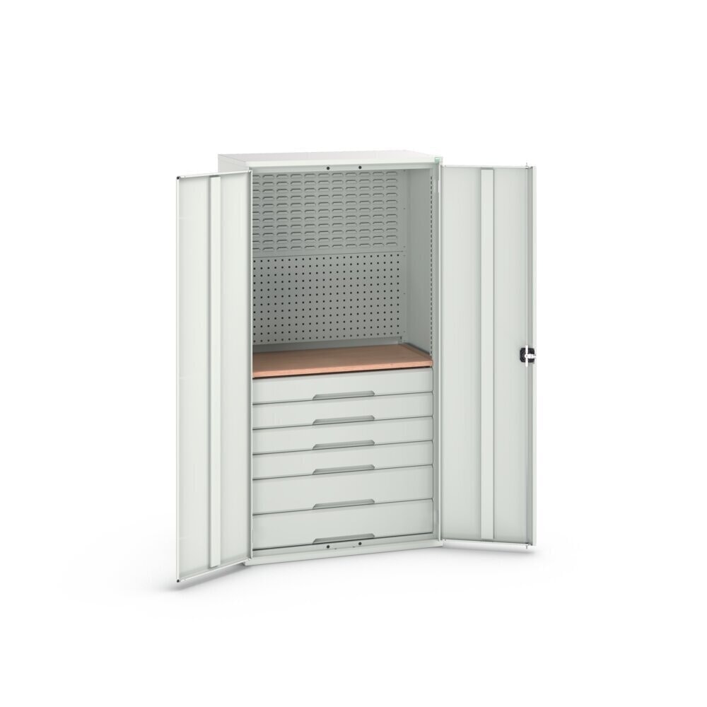 N° de l'image du produit 3 : bott Armoire à portes battantes verso avec 6 tiroirs, avec paroi arrière et plan de travail, lxPxH : 1 050 x 550 x 2 000 mm