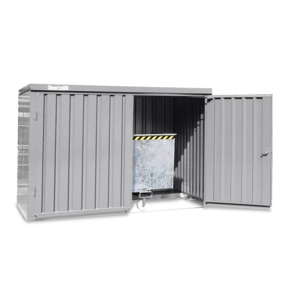 Illustration du produit: Conteneur à matériaux FLADAFI®, galvanisé, démonté, 4 m², sans étagère, haut. x larg. x prof. 2 115 x 2 100 x 2 170 mm, porte à doubles battants (division asymétrique), centrée sur la largeur