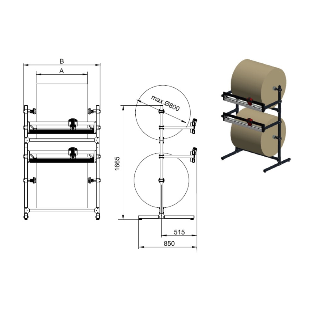 Produktabbildung Nr. 3: Rocholz Doppel-Schneidständer, mit zwei Schneideinheiten, Rollengewicht max. 130 kg, Schnittbreite 1250 mm