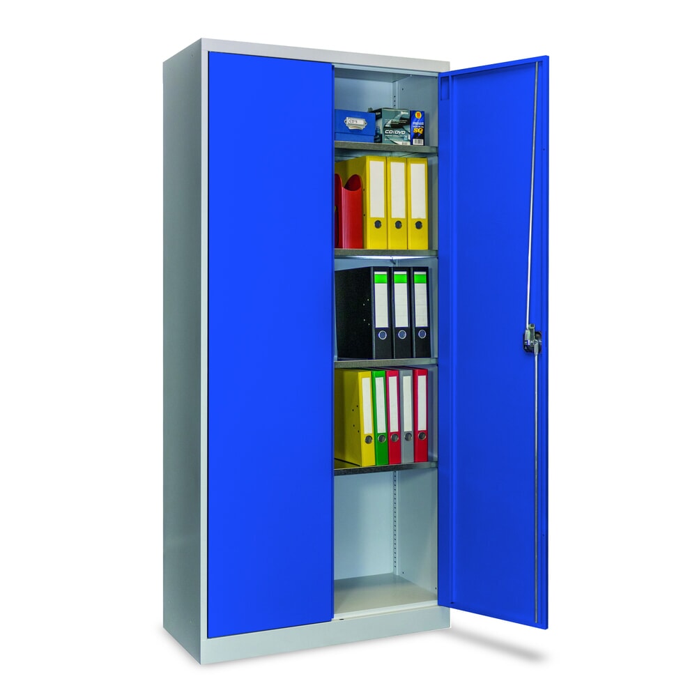 N° de l'image du produit 4 : Steinbock® Flügeltürenschrank mit verzinkten Fachböden, HxBxT 1950 x 890 x 415 mm, lichtgrau/enzianblau