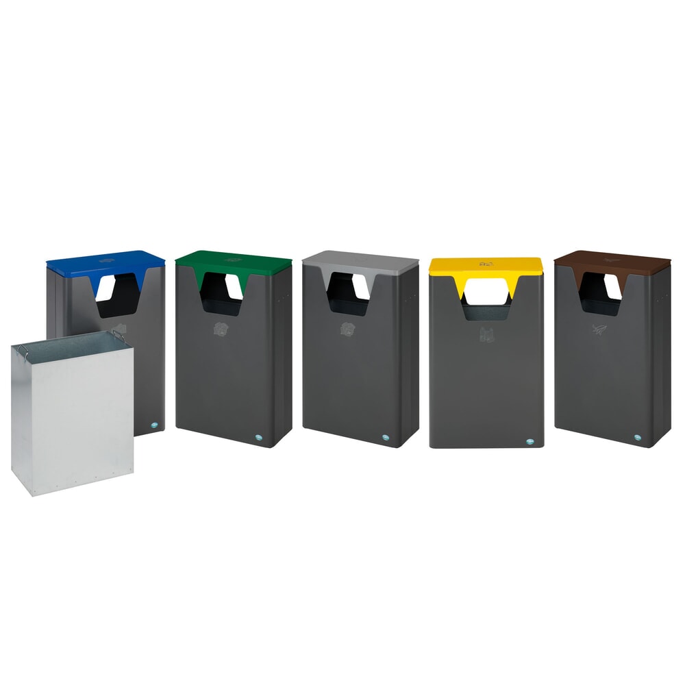 N° de l'image du produit 3 : VAR® Wertstoffsammler WSG 82, für den Außenbereich, mit 2 Einwurföffnungen, Volumen 60 Liter, lichtgrau