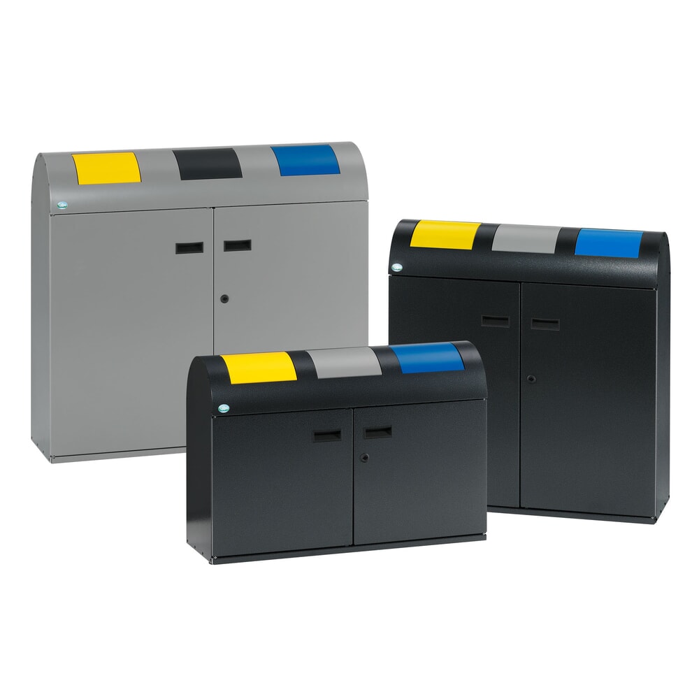 N° de l'image du produit 3 : VAR® Wertstoffsammler WSS 75, mit 3 Innenbehältern und selbstschließenden Einwurfklappen, mit rundem Kopfteil, antiksilber