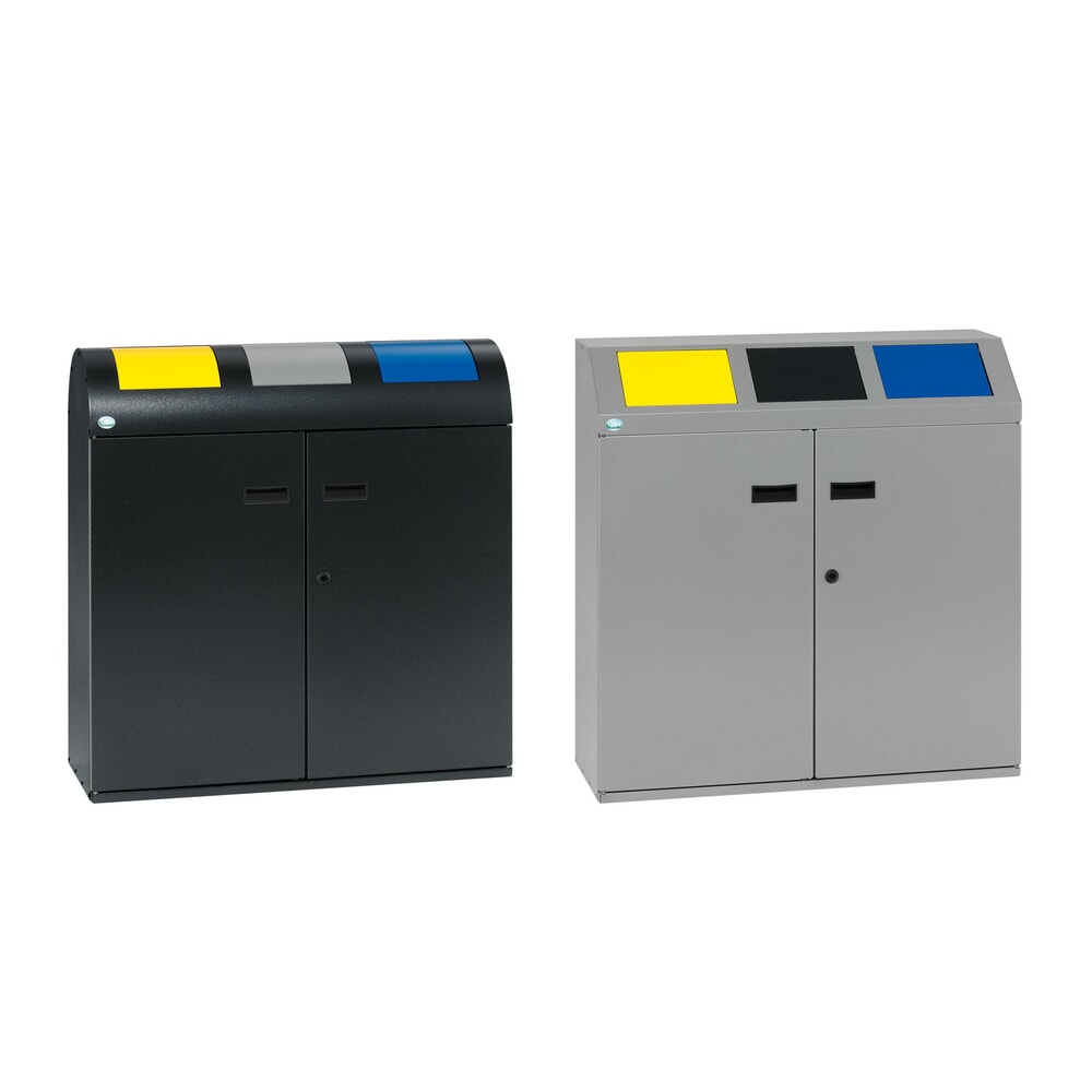N° de l'image du produit 4 : VAR® Wertstoffsammler WSS 75, mit 3 Innenbehältern und selbstschließenden Einwurfklappen, mit rundem Kopfteil, antiksilber