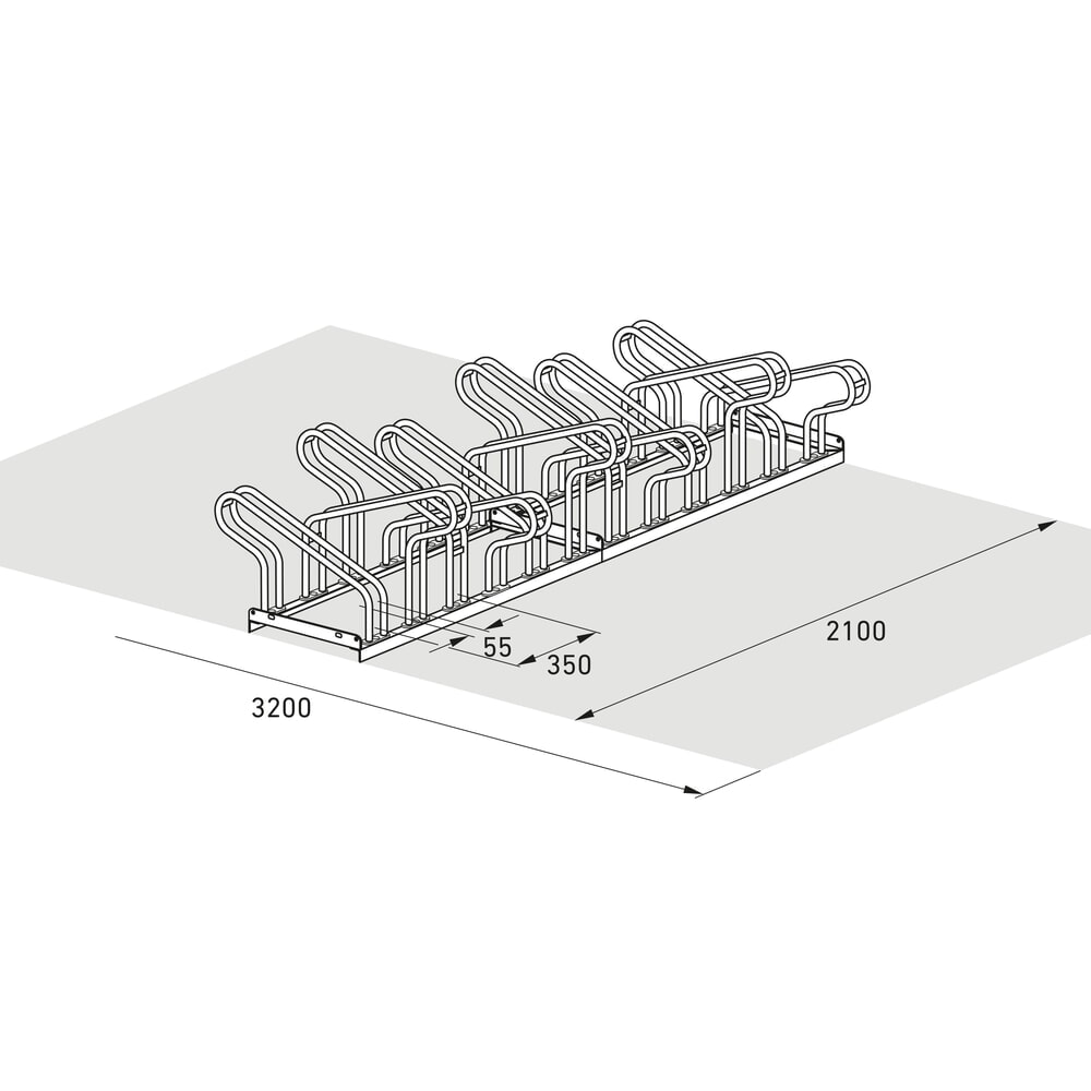 Produktabbildung Nr. 3: Fahrradbügelparker, Anzahl Radstände 12, 2-seitig 90 ° verzinkt, zum Aufschrauben zerlegt