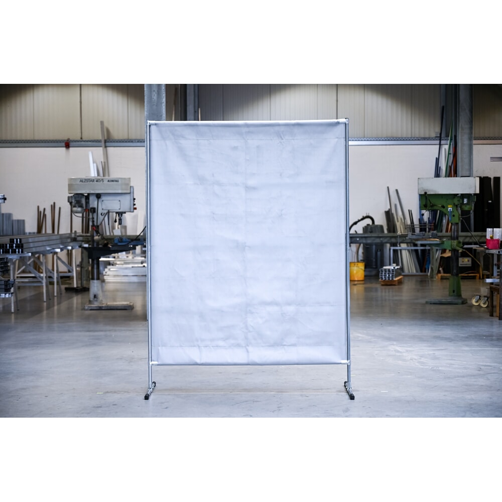 Produktabbildung Nr. 1: Schweisser-Schutzstellwand, Hitzeschutz-/Spritzerschutzdecke gemäss DIN EN 13501-1, BxH 1.400 x 2.000 mm, grau/silber