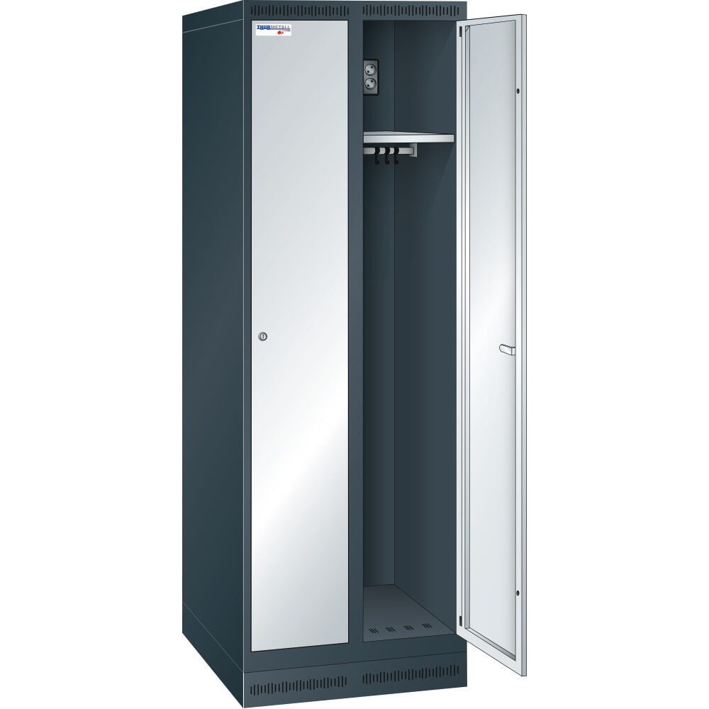 Illustration du produit: Thur Metall Akku-Ladeschrank mit Garderoben, HxBxT 1800 mm x 600 mm x 500 mm, Key Lock, anthrazitgrau/lichtgrau
