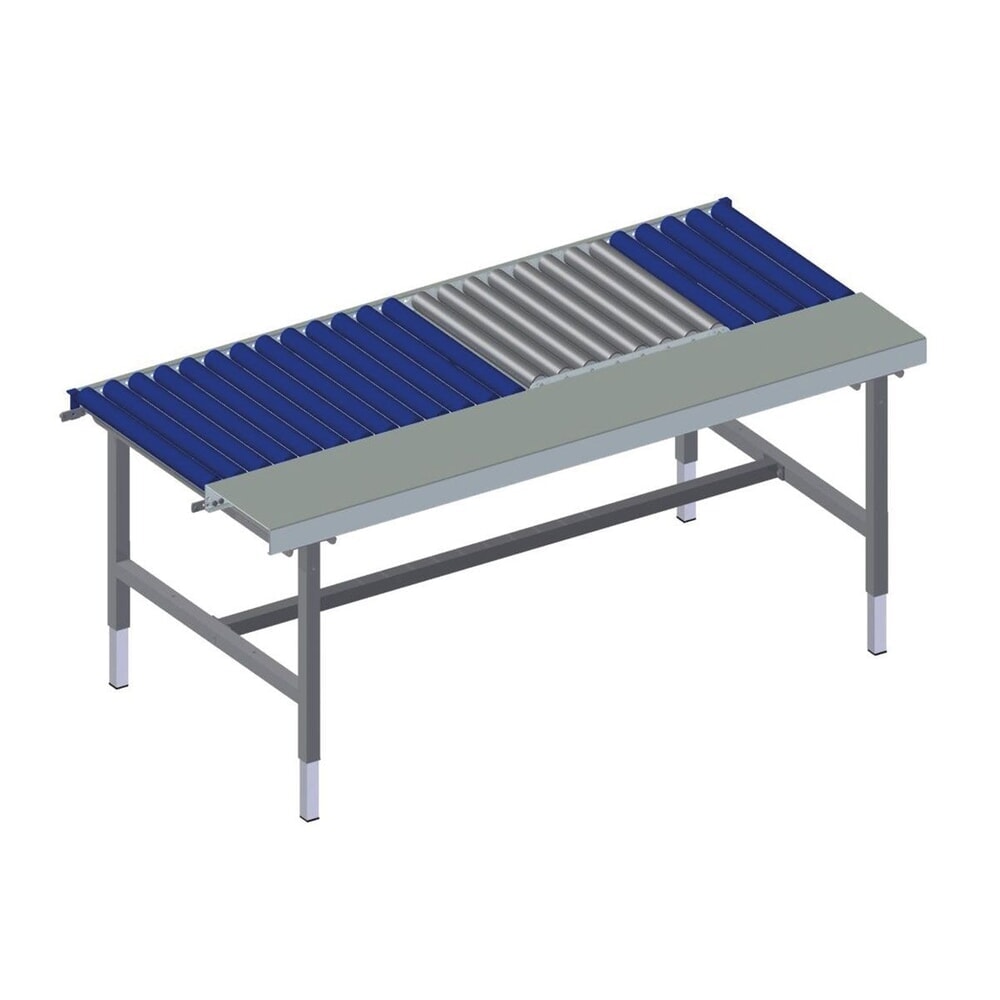 Produktabbildung: Rocholz Höhenverstellbarer Packtisch SYSTEM 2000, Rollenbahn, manuell, Arbeitsfläche, eichfähige Waage, HxBxT 690–960 mm x 1955 mm x 920 mm