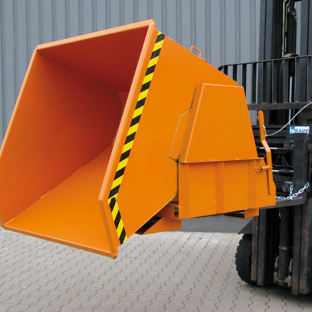 N° de l'image du produit 4 : Benne basculante Eichinger® avec patins protégés, 1 000 kg, 600 litres, orangé pur