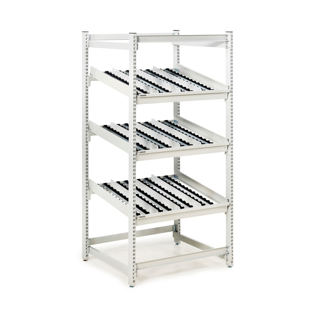 Produktabbildung: TRESTON FIFO-Regal, Fachlast 220 kg je Fachboden, ESD-Schutz, 3 Rollenebenen, HxBxT 1860 x 933 x 805 mm