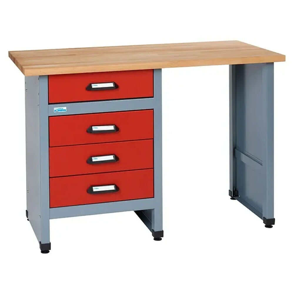 N° de l'image du produit 2 : Établi avec 4 tiroirs + espace d’assise, l x P, 1 200 x 600 mm, rouge