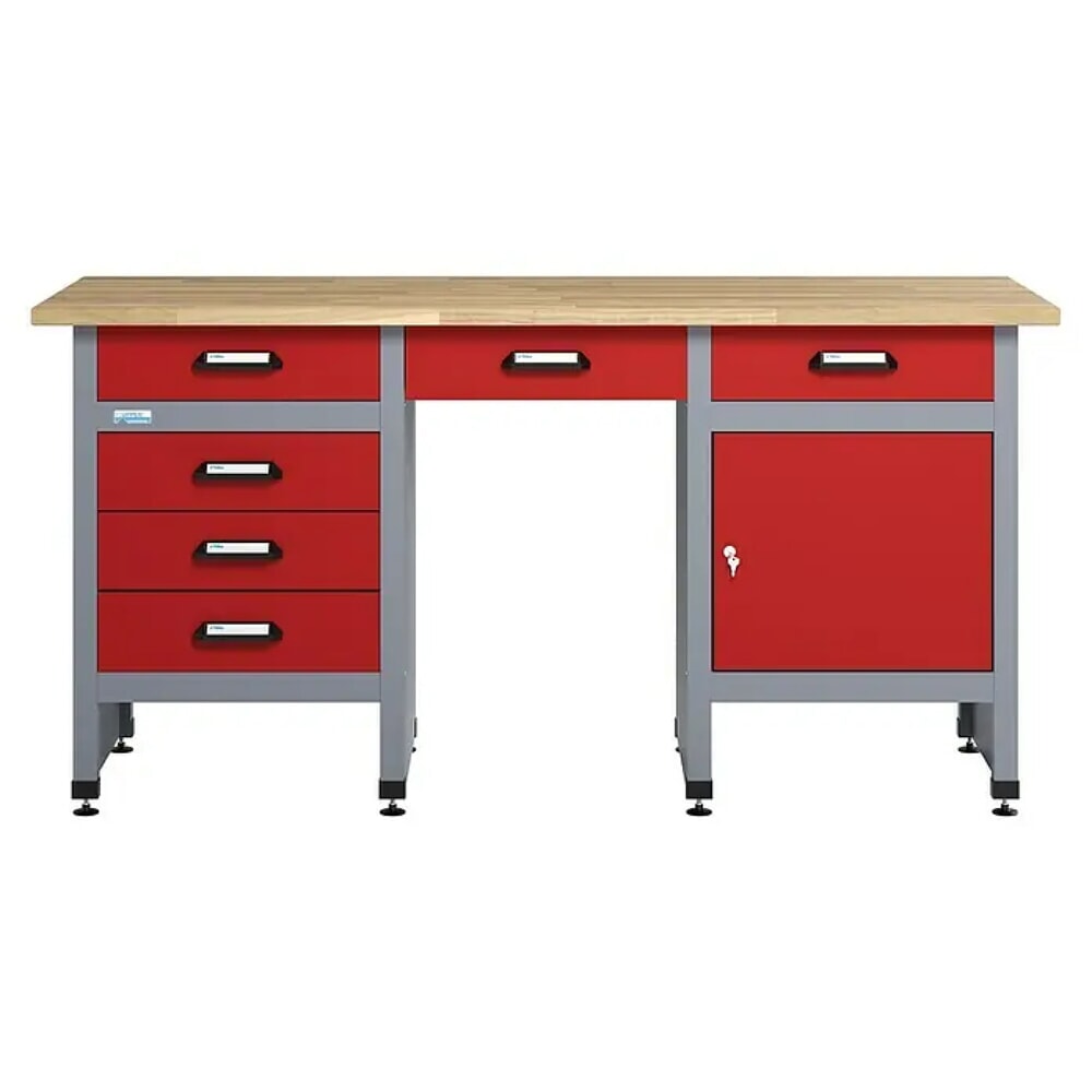 Illustration du produit: Établi avec bloc-tiroirs + porte + espace d’assise, l x P, 1 700 x 600 mm, rouge