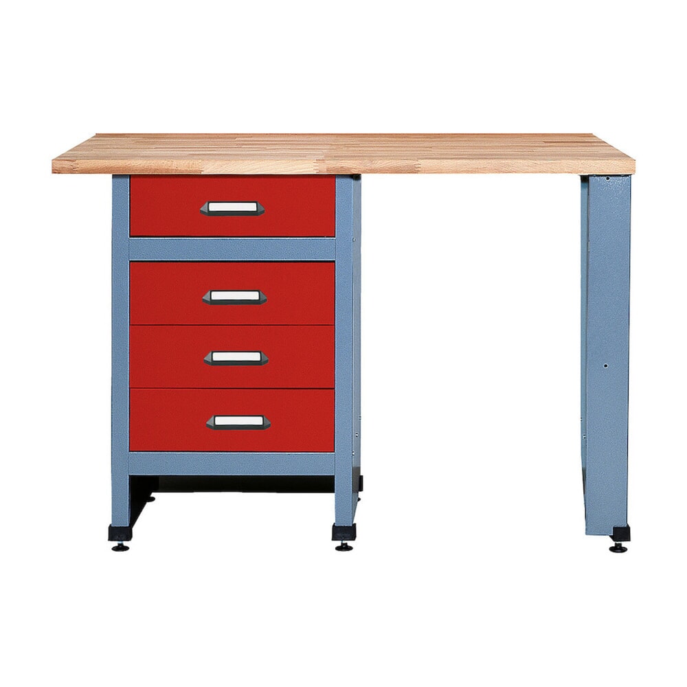 Illustration du produit: Établi avec 4 tiroirs + espace d’assise, l x P, 1 200 x 600 mm, rouge