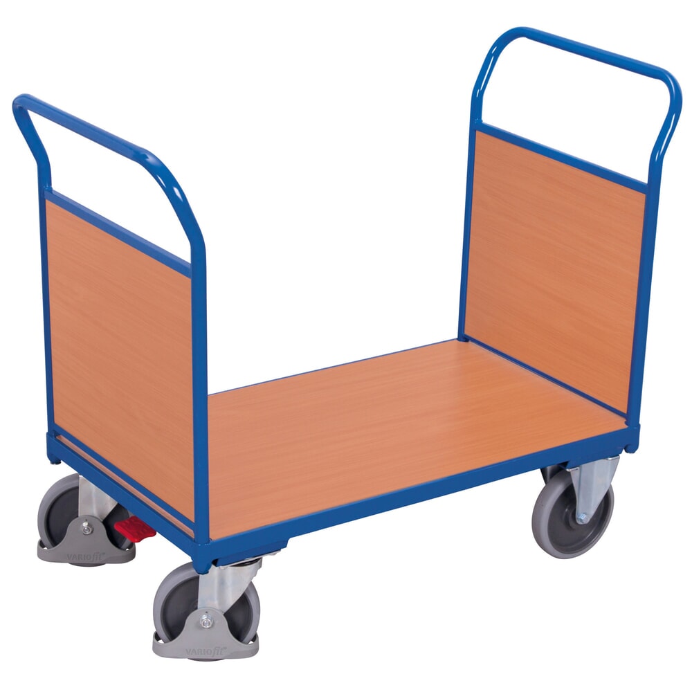 N° de l'image du produit 1 : VARIOfit® Doppelstirnwandwagen, Holzwerkstoffplatten, HxBxT 975 mm x 1040 mm x 500 mm, Tragfähigkeit 400 kg, enzianblau