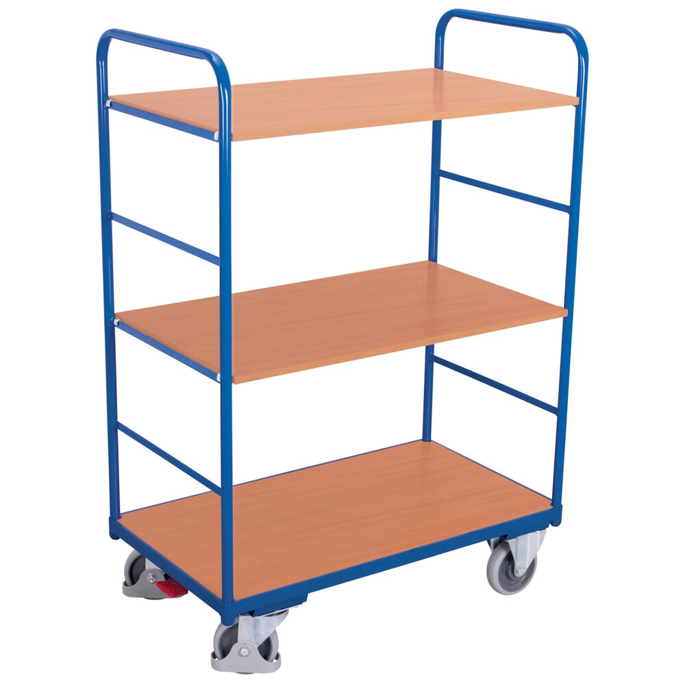 N° de l'image du produit 1 : VARIOfit® Etagenwagen, Stahlrohr-Konstruktion mit Holzwerkstoff-Platte, 2 Etagen, HxBxT 1530 mm x 910 mm x 500 mm, enzianblau