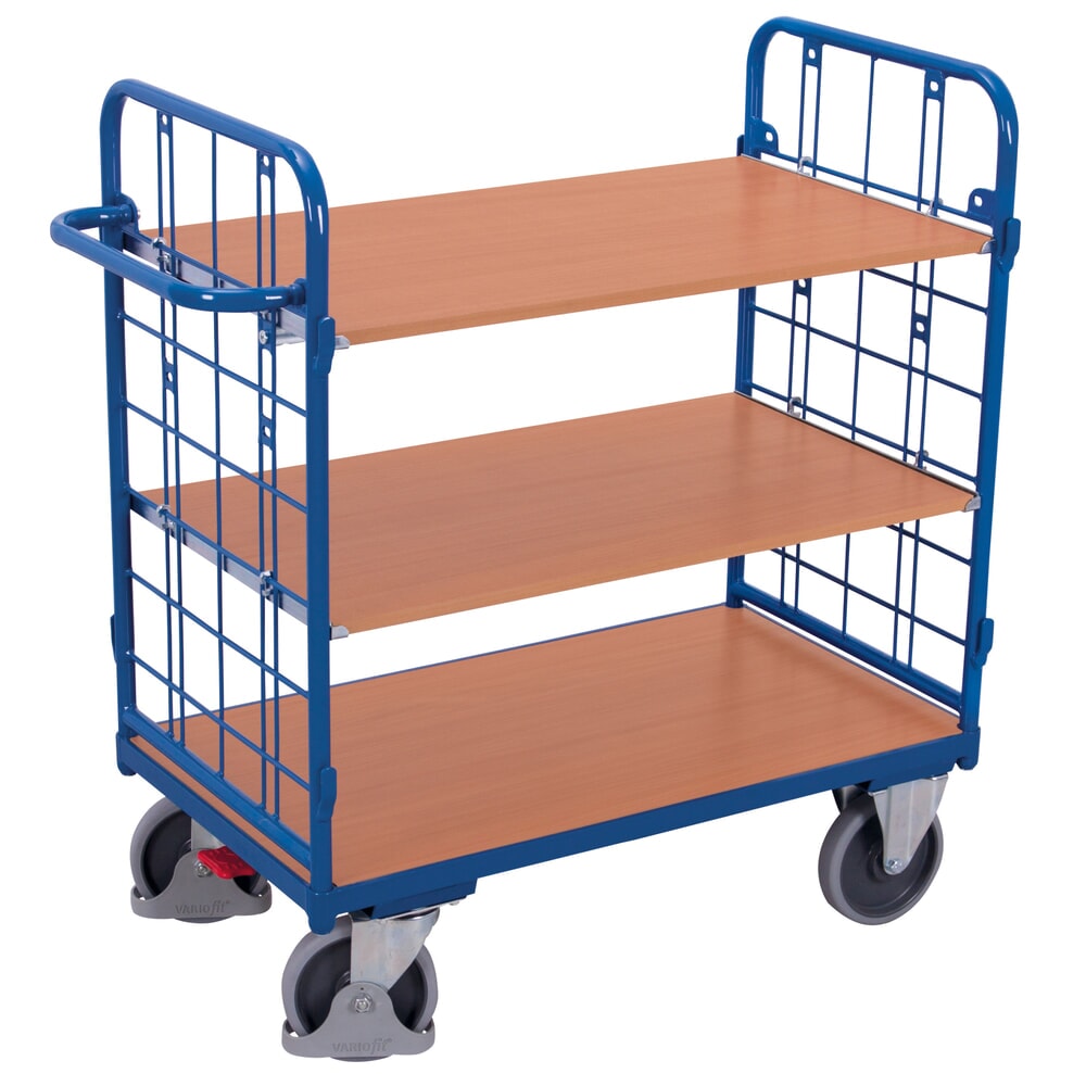 N° de l'image du produit 1 : VARIOfit® Etagenwagen, 2 vergitterte Stirnwände, 2 Etagen, HxBxT 1180 mm x 1035 mm x 520 mm, enzianblau
