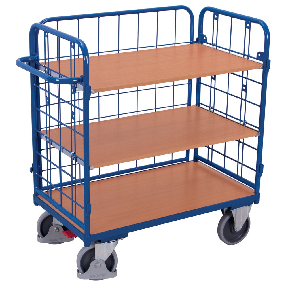 N° de l'image du produit 1 : VARIOfit® Etagenwagen, 3 Gitterwände, 2 Etagen, HxBxT 1180 mm x 1040 mm x 525 mm, enzianblau