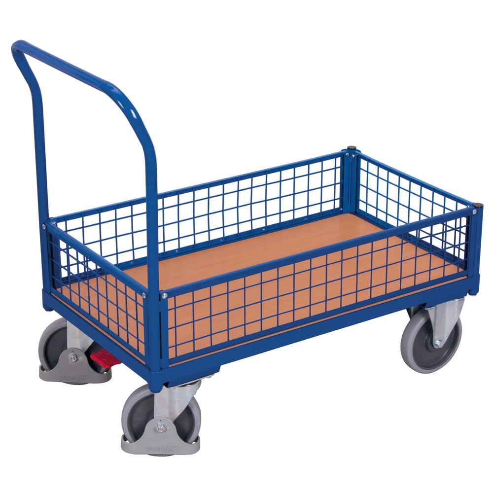 N° de l'image du produit 1 : VARIOfit® Kasten-Magazinwagen, Drahtgitterwände, HxBxT 975 mm x 975 mm x 500 mm, enzianblau