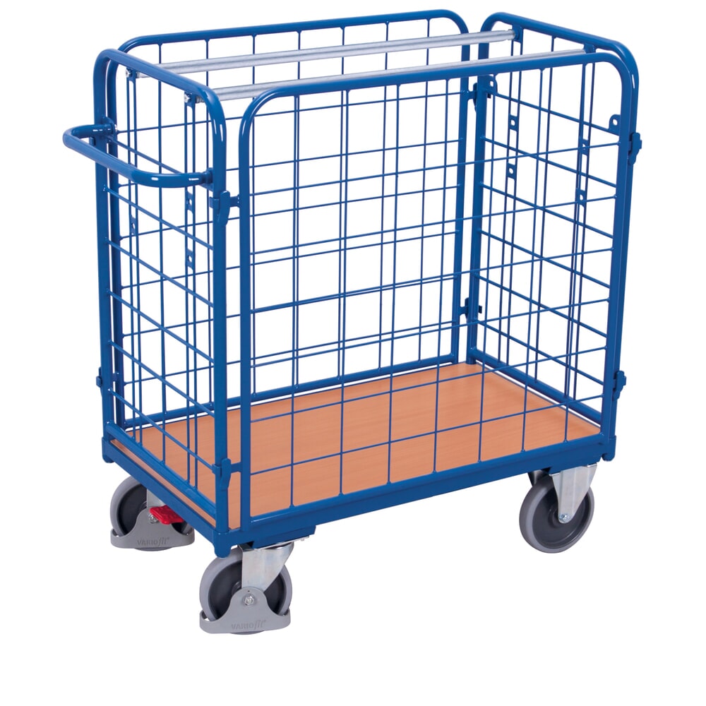 N° de l'image du produit 1 : VARIOfit® 4-seitiger Rollbehälter, 4 Gitterwände, variable Einlegeböden, EasySTOP®-Bremssystem, HxBxT 1180 mm x 1040 mm x 540 mm, enzianblau