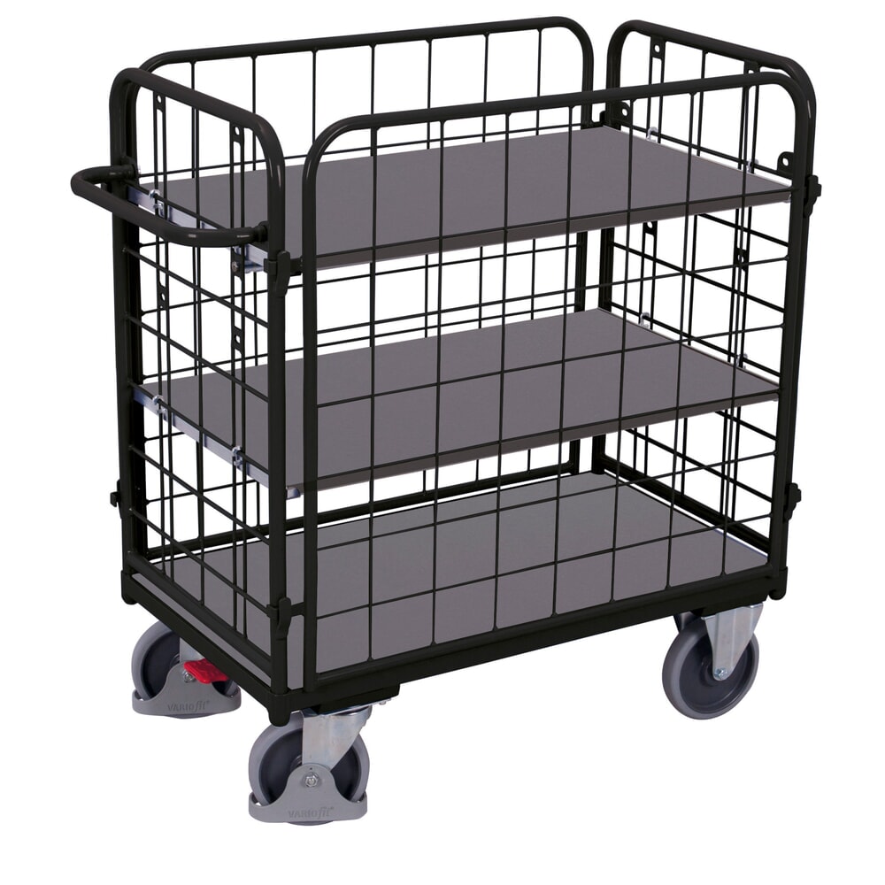 N° de l'image du produit 1 : VARIOfit® Etagenwagen, 4 Gitterwände, 2 Etagen, HxBxT 1180 mm x 1040 mm x 540 mm, anthrazitgrau