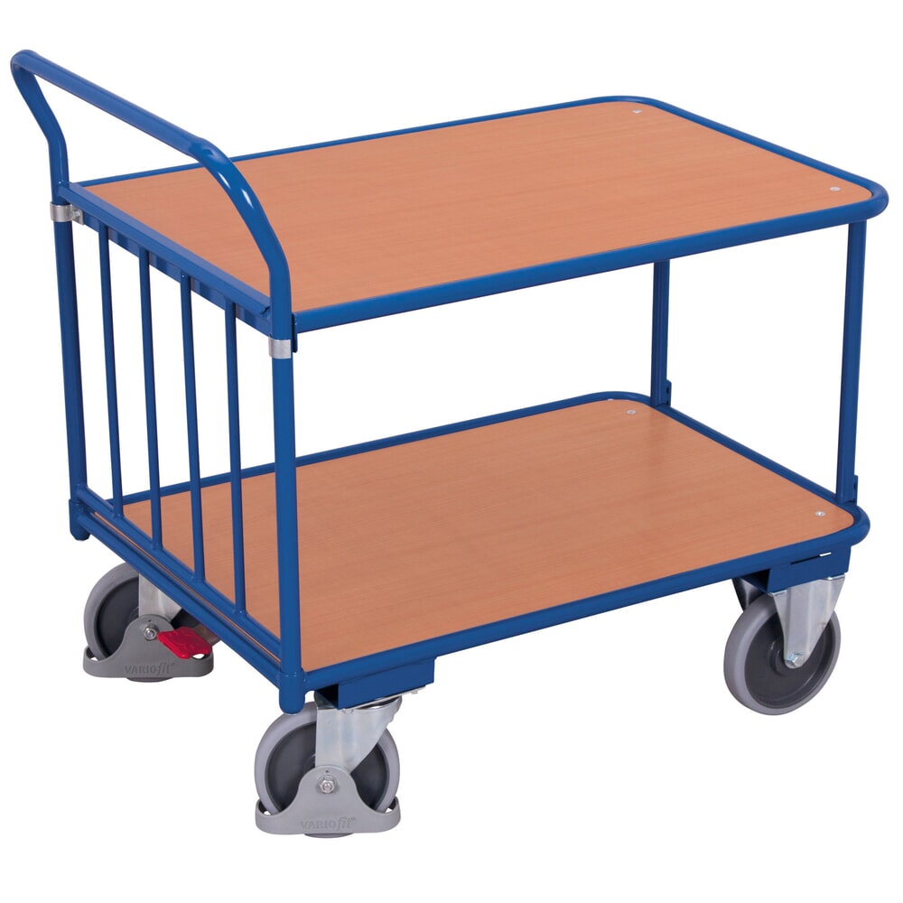 Produktabbildung Nr. 1: VARIOfit® Tischwagen, 2 Böden aus Holzwerkstoff-Platte, Tragfähigkeit 400 kg, HxBxT 990 mm x 955 mm x 505 mm, enzianblau