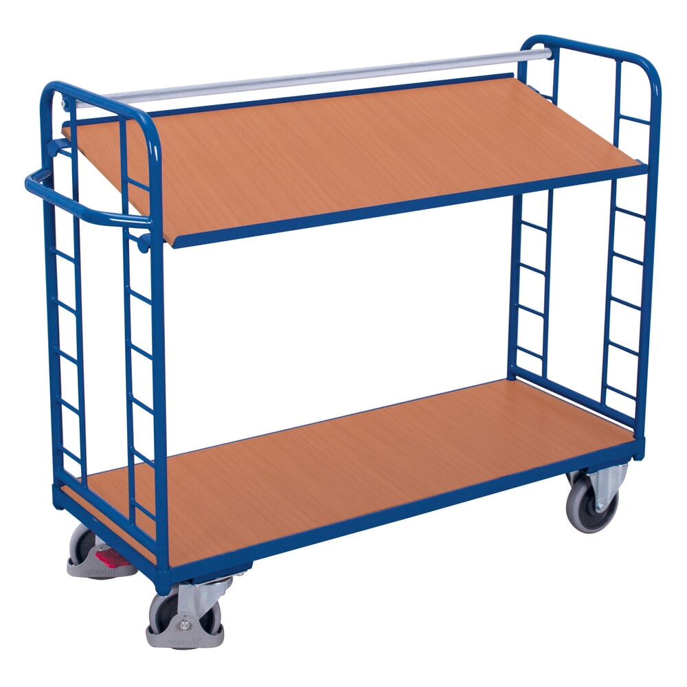 Produktabbildung Nr. 1: VARIOfit® Montagewagen, 3 Holzböden, 2 Etagen, HxBxT 1235 mm x 1510 mm x 550 mm, enzianblau