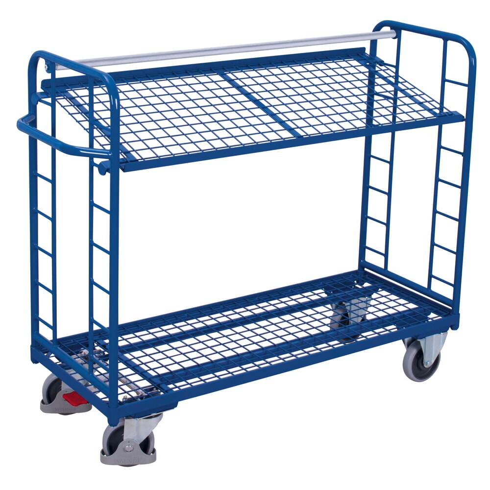 N° de l'image du produit 1 : VARIOfit® Montagewagen, Drahtgitterböden, 2 Etagen, HxBxT 1235 mm x 1510 mm x 550 mm, enzianblau