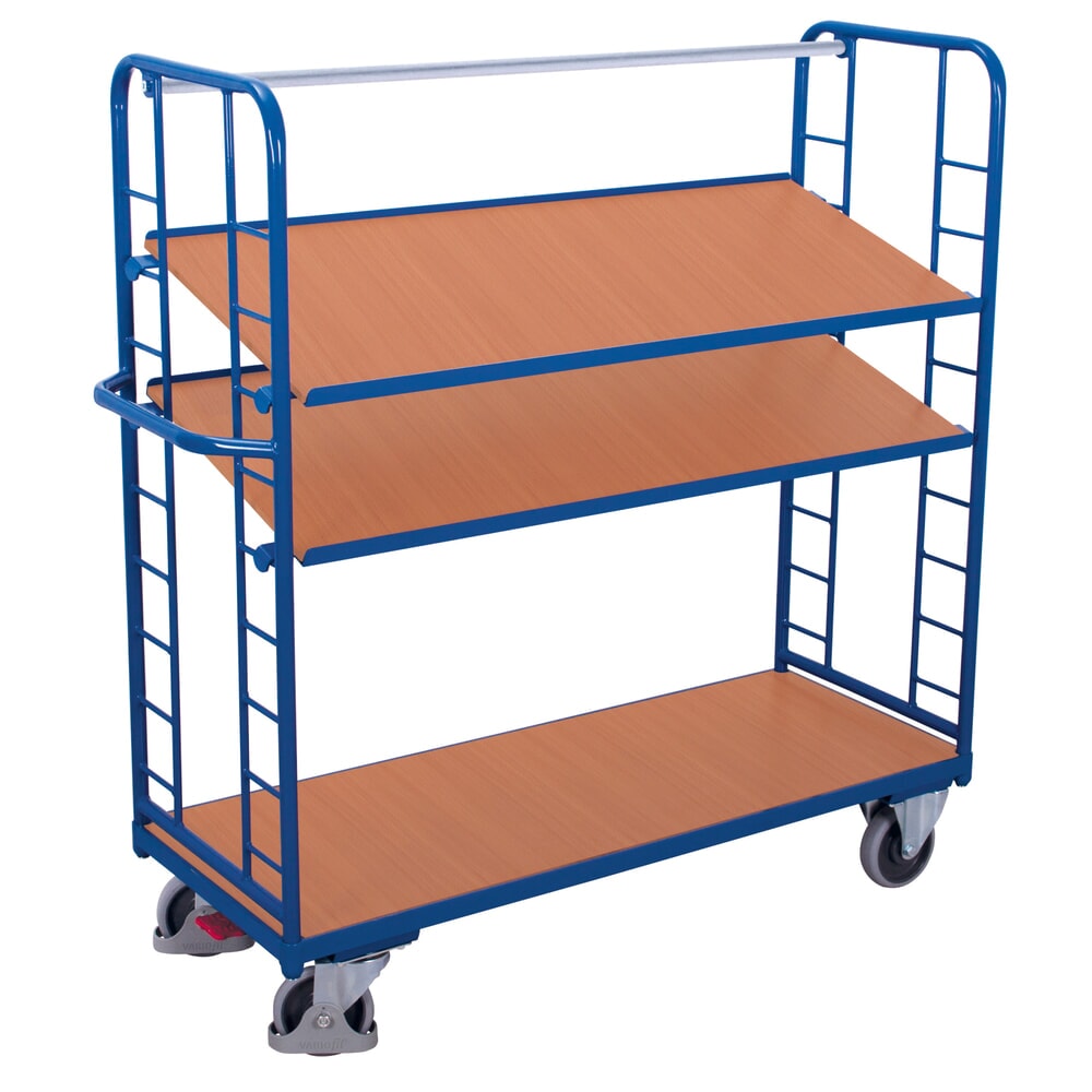 Illustration du produit: VARIOfit® Montagewagen, 3 Holzböden, 2 Etagen, HxBxT 1535 mm x 1510 mm x 550 mm, enzianblau