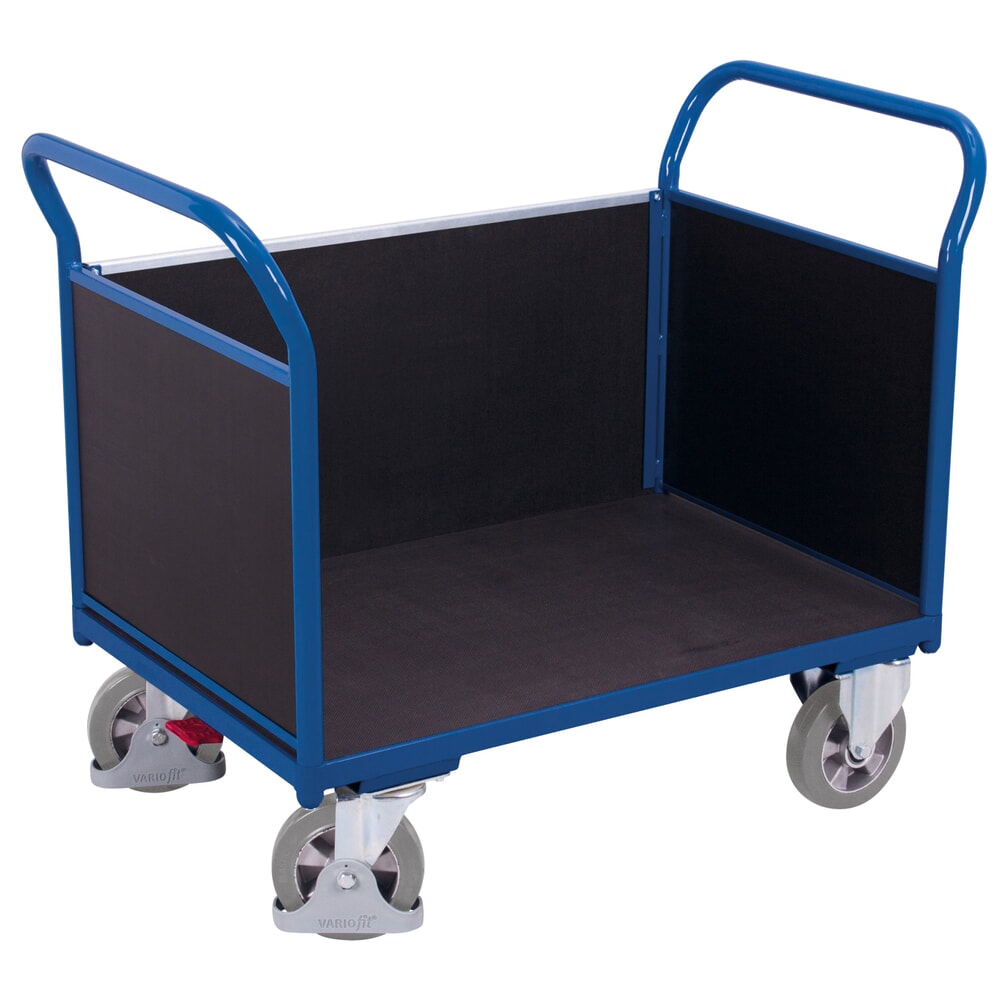 N° de l'image du produit 1 : VARIOfit® Dreiwand-Magazinwagen, Siebdruckplatte, HxBxT 1015 mm x 1195 mm x 700 mm, enzianblau