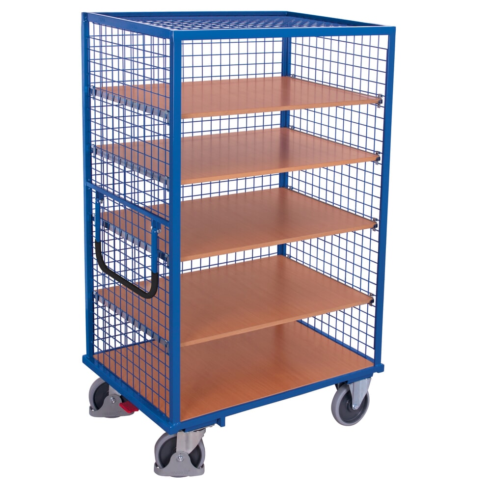 N° de l'image du produit 1 : VARIOfit® Etagenwagen, verschweißte Stahlrohr-Konstruktion, Drahtgitterwände, 4 Etagenböden, HxBxT 1810 mm x 1115 mm x 730 mm, enzianblau