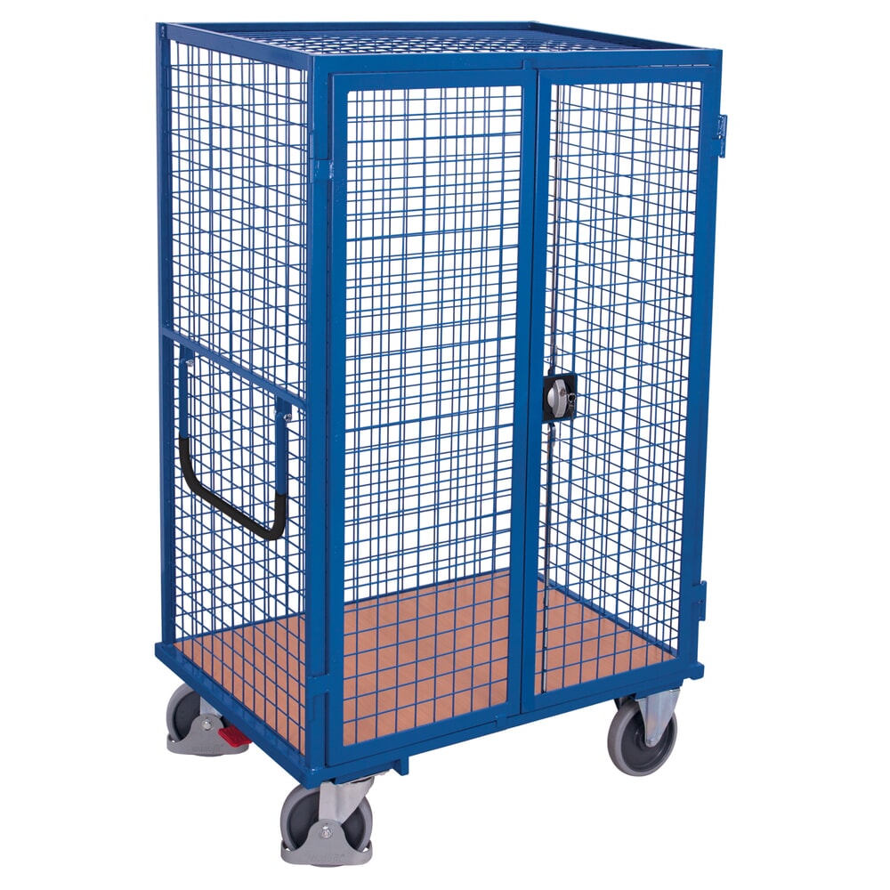 N° de l'image du produit 1 : VARIOfit® Etagenwagen, abschließbare Doppelflügeltür, Drahtgitterwände, 1 Boden, HxBxT 1810 mm x 1115 mm x 730 mm, enzianblau