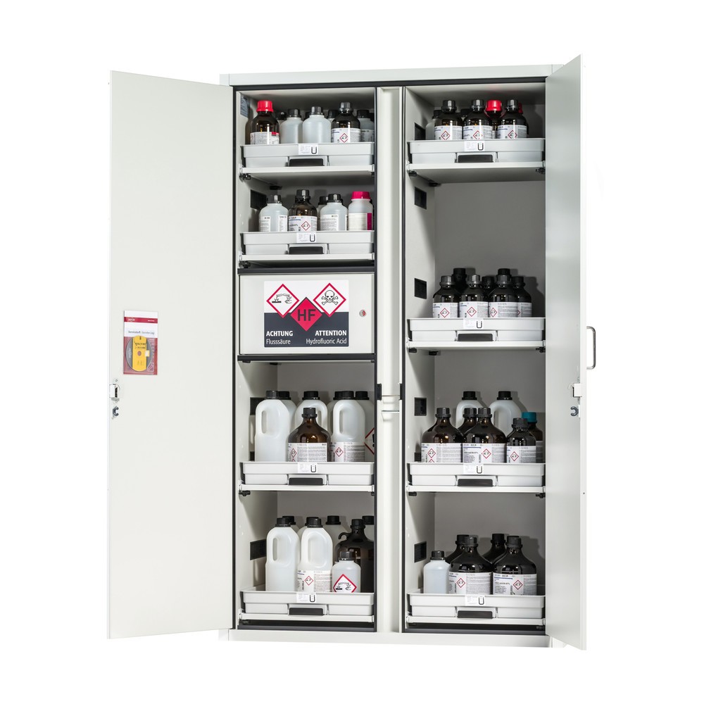 Produktabbildung Nr. 1: asecos® Classic Acid and Solution Armoire HxLxP 1,965 x 1,197 x 603 mm 8 extensions d'Tablette avec plateau en PP, 1 compartiment intégré avec plateau en PE, Gris Light
