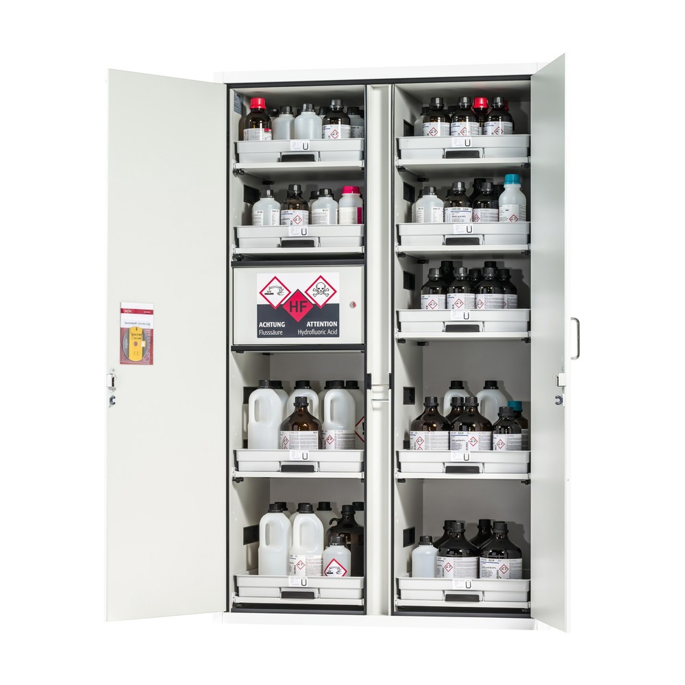 Produktabbildung Nr. 1: asecos® Classic Armoire Acide et alcaline, HxLxP 1,965 x 1,197 x 603 mm, 9x Plateau intermédiaire coulissante avec plateau en PP, 1x compartiment intégré avec plateau en PE, blanc Laboratoire