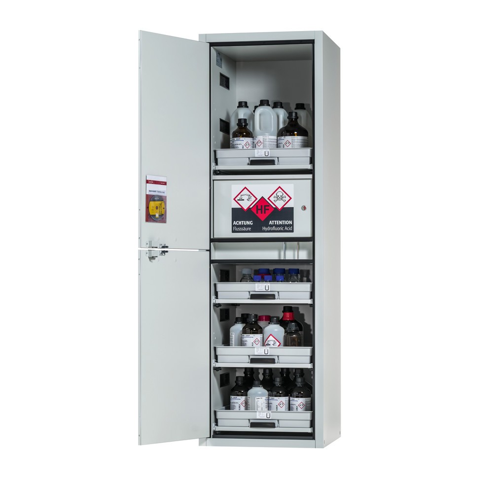 Produktabbildung Nr. 1: asecos® Classic Acid and Solution Armoire HxLxP 1,965 x 597 x 603 mm 4 extensions d'Tablette avec plateau en PP, 1 compartiment intégré avec plateau en PE, Gris Light