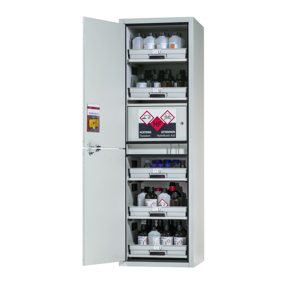 Illustration du produit: asecos® Classic Acid and Solution Armoire HxLxP 1,965 x 597 x 603 mm 5 extensions d'Tablette avec plateau en PP, 1 compartiment intégré avec plateau en PE, Gris Light