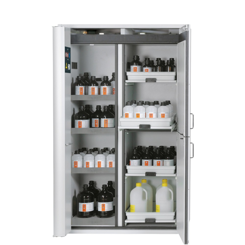 Illustration du produit: Asecos® Armoire combinée K-PHOENIX-90, HxLxP 1,969 x 1,197 x 617 mm, acier inoxydable : 3 vans Plateau intermédiaire, 1 tôle perforée, 1 bac de sol, 4 tiroirs avec plateau en PP